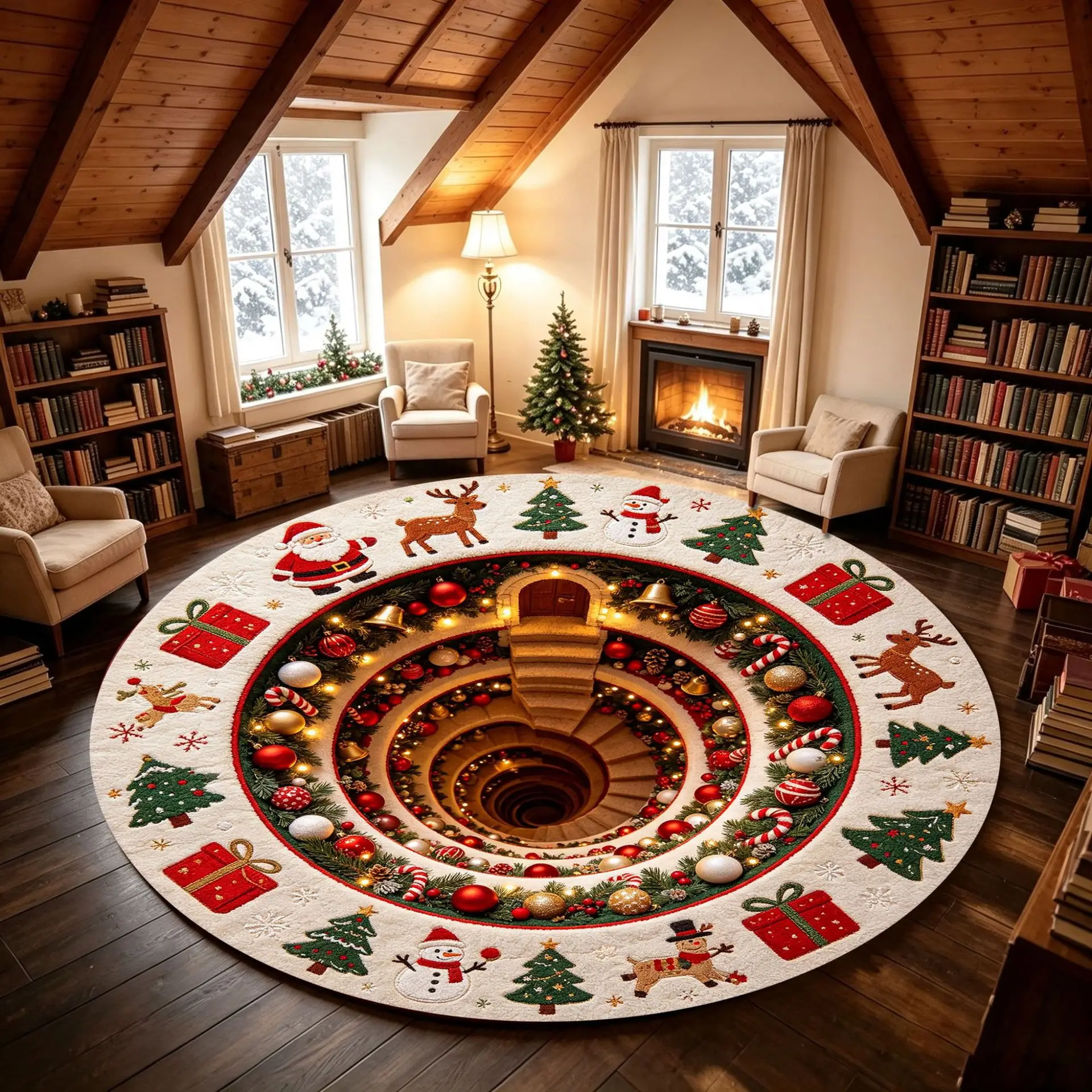 Merry Christmas Round Rug Dizziness Visual Art Carpet Santa Claus Dwarf Print New Year Christmas Gift Hallway Decor Non-slip Rug