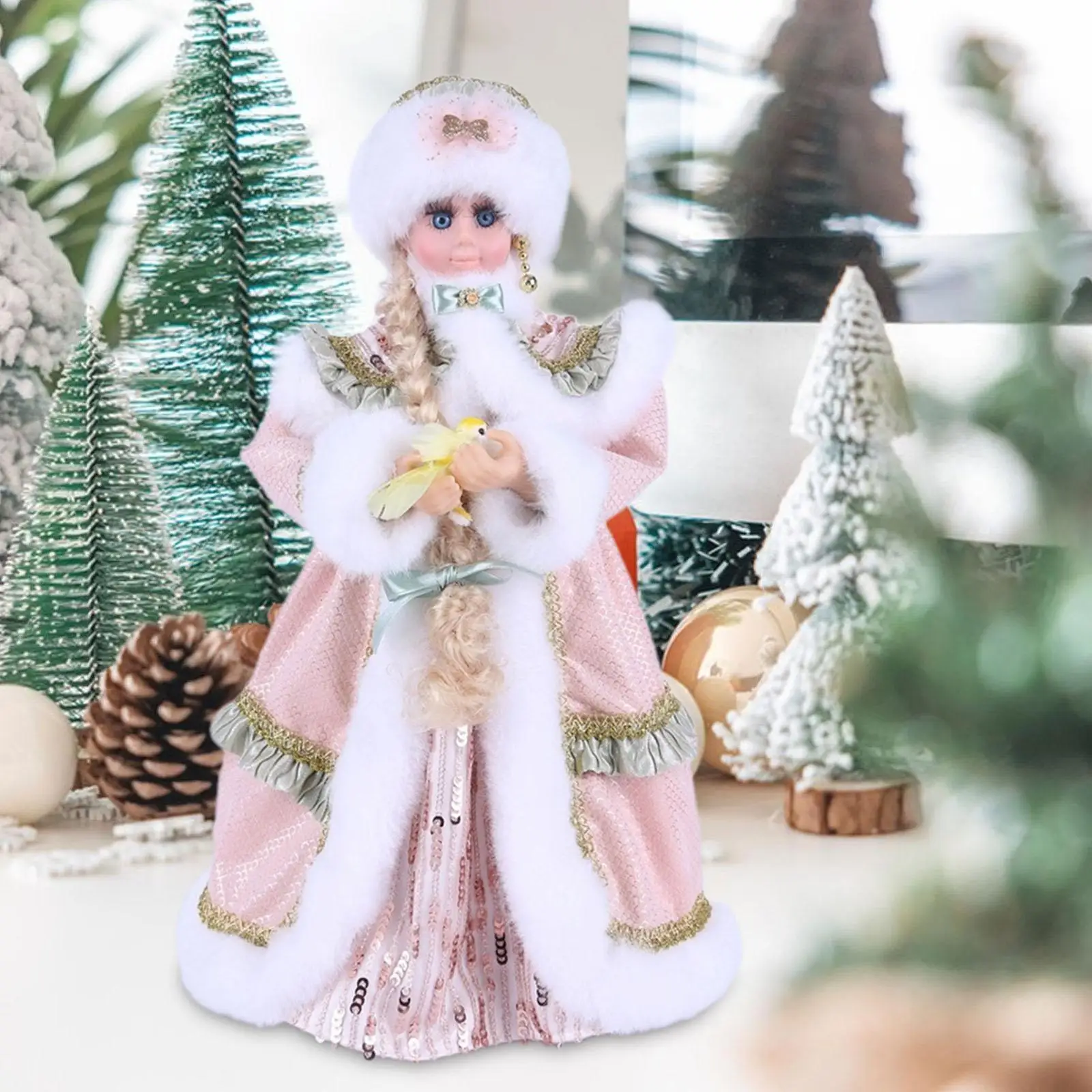 Christmas Snow Girl Doll Xmas Themed,Photography Props,Statue,Collections Christmas Decoration Ornaments for Fairy Garden Decor