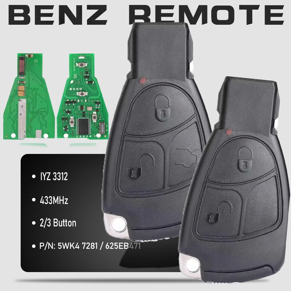 

KEYECU FCCID: IYZ 3312 Smart Remote Key 433Mhz NEC Chip 2 Button / 3 Button Fob for Mercedes Benz W169 W202 W203 W208 W210 W245