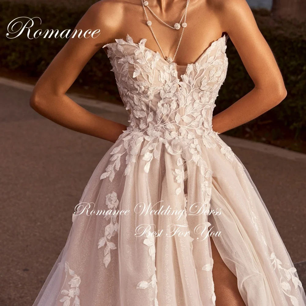 モダン A ライン ウェディングドレス 2025 アップリケ レース V ネック ハイサイド スリット ノースリーブ バックレス プリーツ Vestidos De Novia カスタマイズ