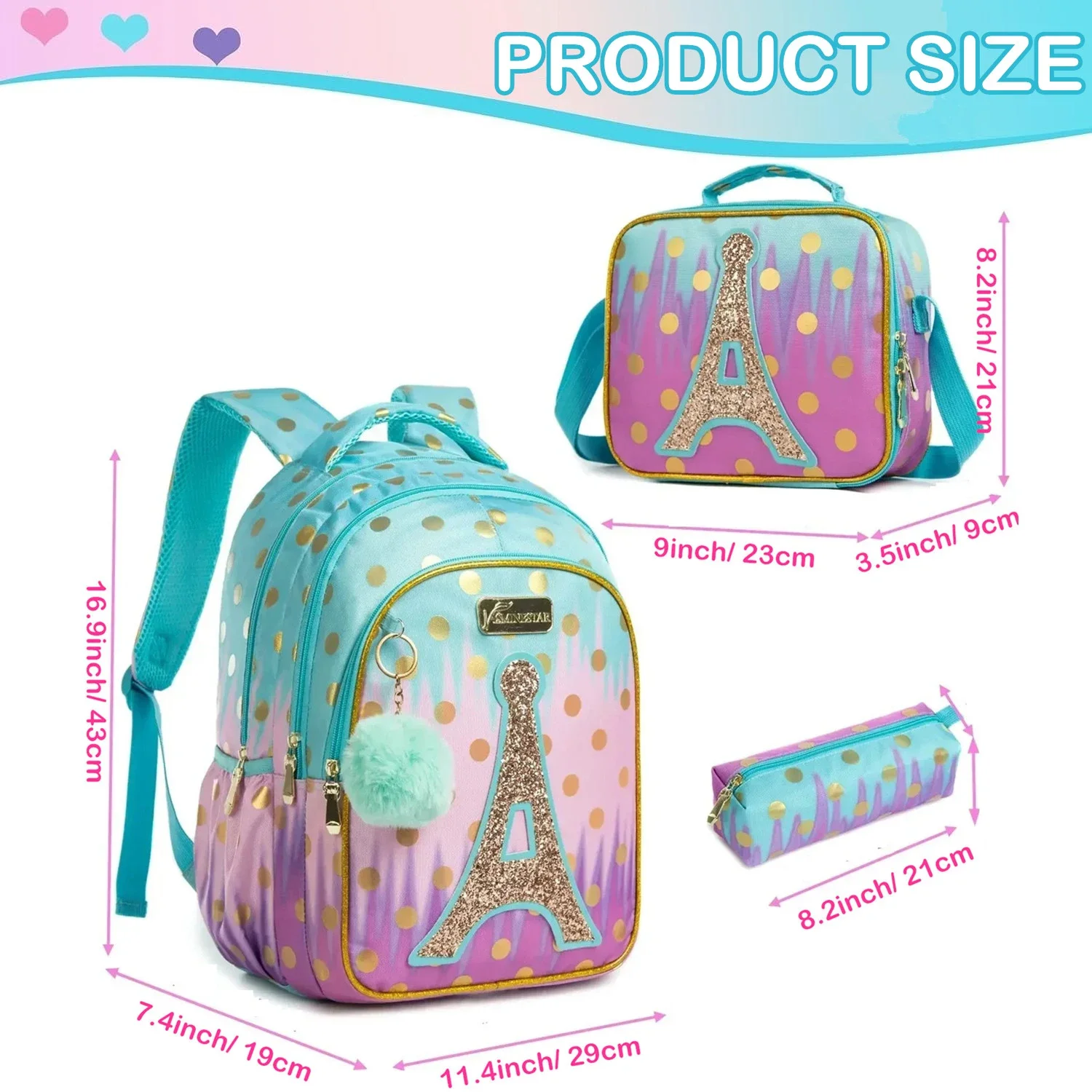 Sequin Tower School Bag for Girls Kids Backpack Set Primary School Backpack with Multiple Pockets Perfect Back to School Gift