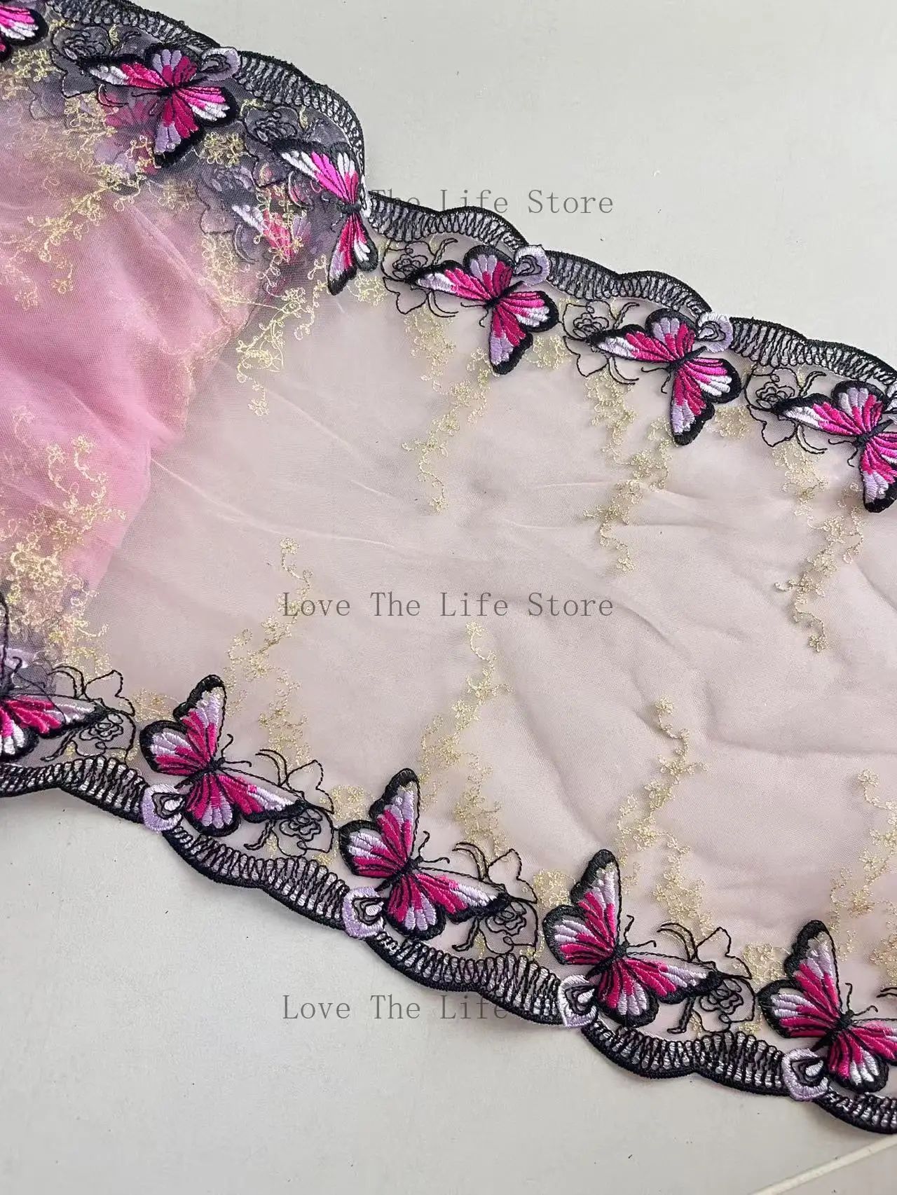 

20 ярдов Бюстгальтер Аксессуары для одежды Розовая вышивка Ткань Швейные принадлежности Бабочка Тюль Сетчатая отделка Кружевная цветочная кружевная ткань