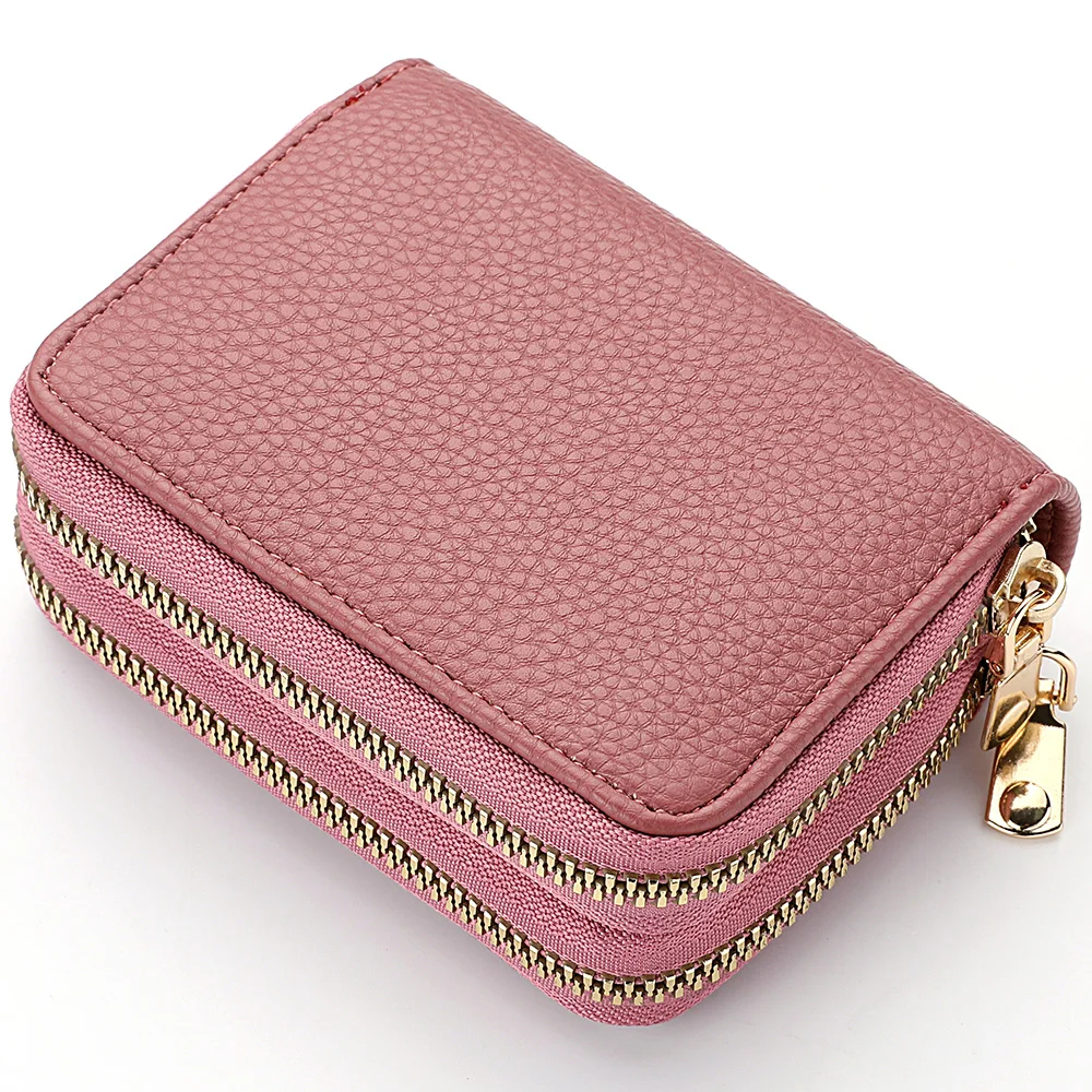 Kurze Geldbörse für Damen, Kartenhalter mit Litschi-Aufdruck, PU-Leder, Bank, Kreditkarte, Ausweishalter, Münztasche mit Reißverschluss – Detail 4