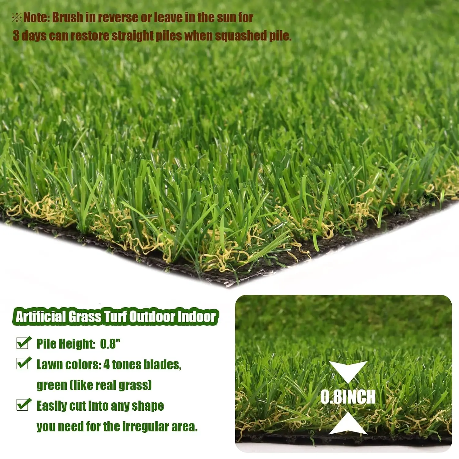 Realistic Artificial Turf Grass, 9 FT X 9 FT Artificial Synthetic Fake Grass, 20MM Green Turf Rug Pet Dogs Lawn Mat, Customized