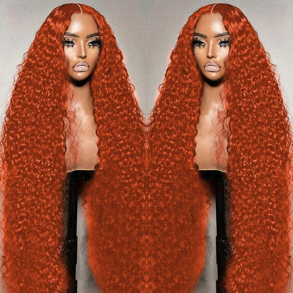 

250% Glueless Deep Wave Wig Orange Ginger 13x4 Lace Frontal Human Hair Wig Curly 7x5 Lace Frontal Wigs For Women Pre Cut No Glue