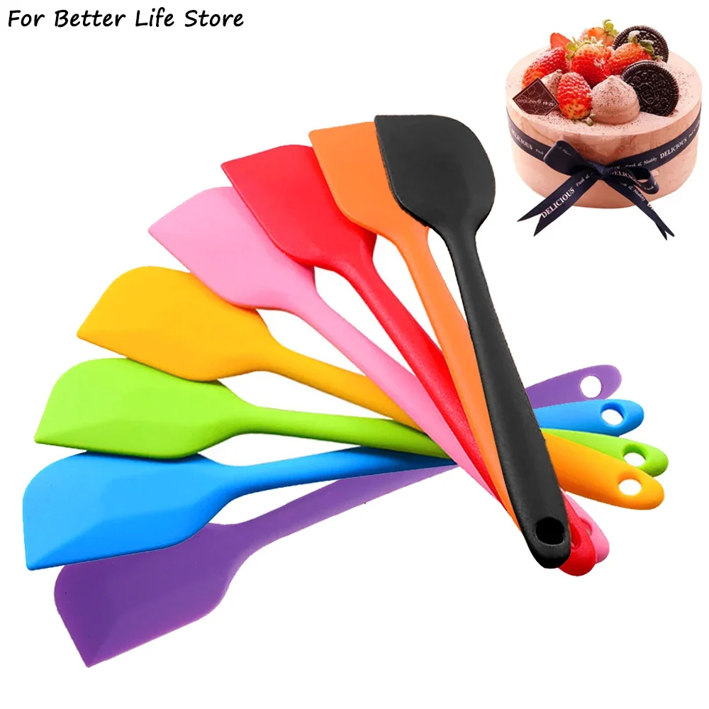 1PC 8-Color All-In-One Food Grade Soft Silicone Spatula Cream Scraper Stirring Knife Baking Tool Easy Clean Cake Decorating Stic