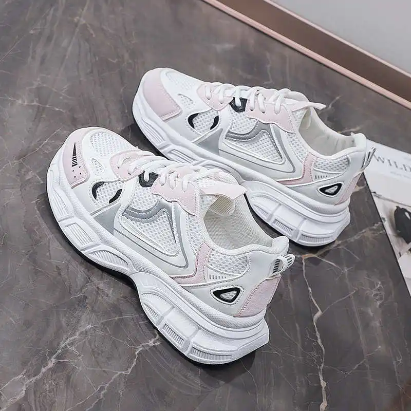 

PU Leather Round Nose Heel Women Shoes Dress White High Heel Shoes Women's Sports Shoes 39 Sneakers Super Comfortable