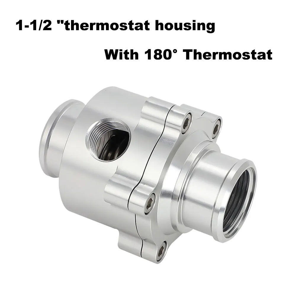 Aluminum Silver Inline Thermostat Housing & Bypass Sensor Port For 1-1/2\