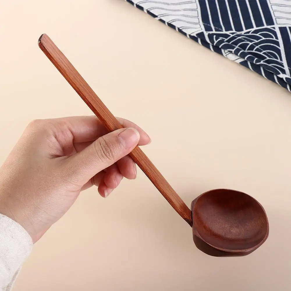 Durable Cooking Wooden Long Handle Colander Japanese Style Slotted Spoon Soup Spoon Ramen Spoon Kitchen Utensil Tool