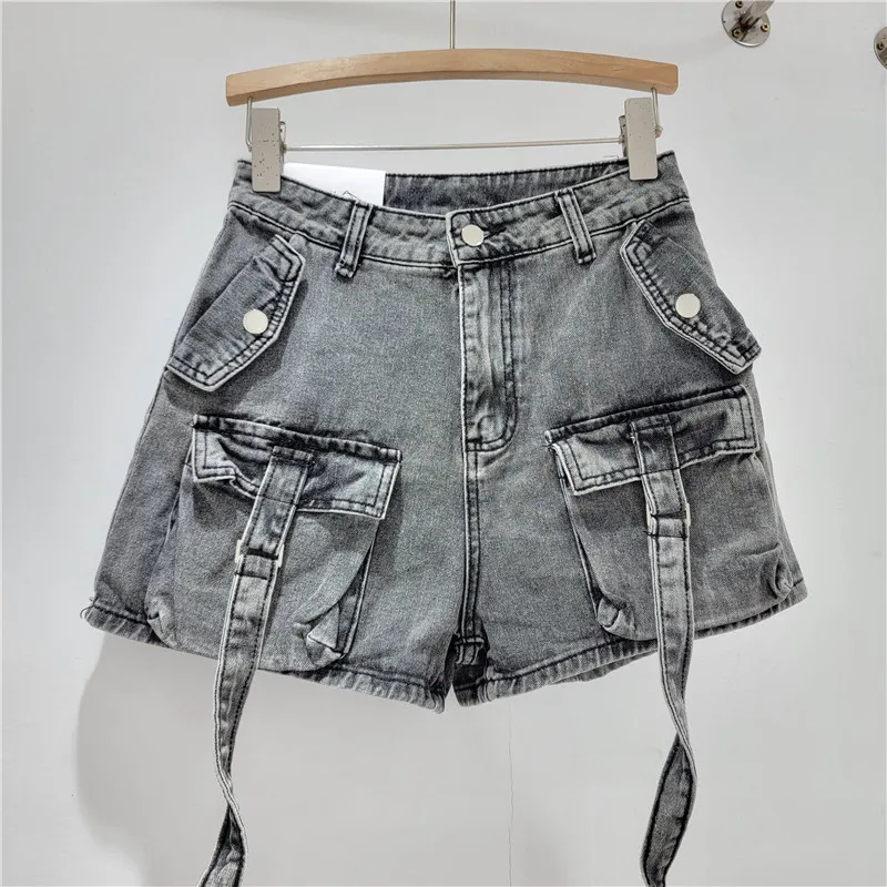 Hot Girl Style Lace-up Denim Shorts for Women 2024 Spring and Summer New Retro Casual Slimming Sheath Denim Booty Shorts Female