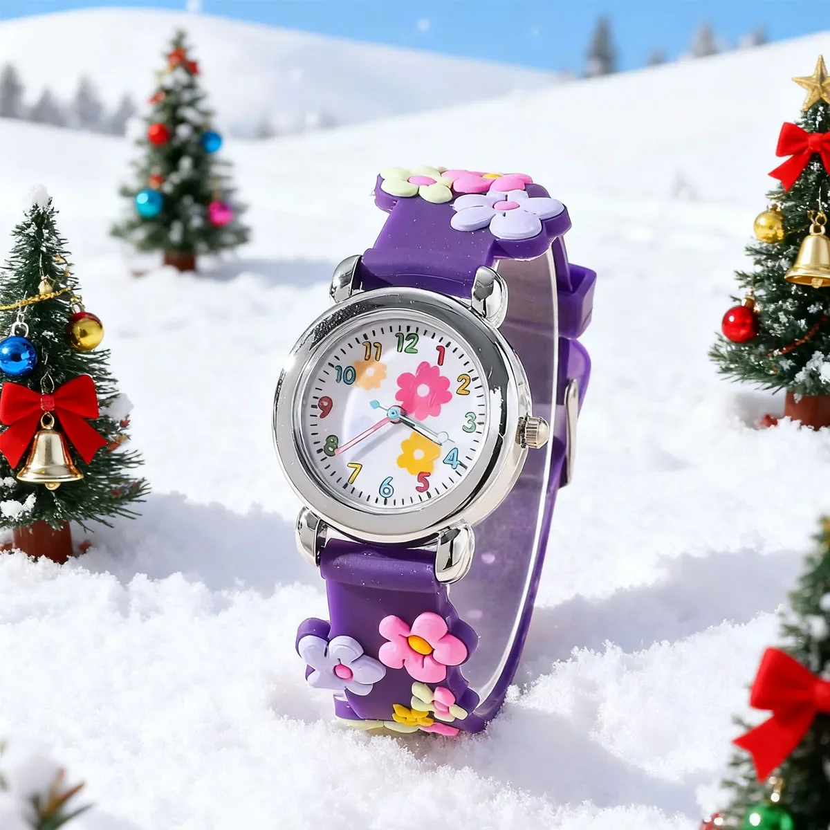 

New CHILDREN'S Watch Can Love 3D Pattern Rainbow Flowers CHILDREN'S Quartz Watch Plastic Strap，Christmas gifts