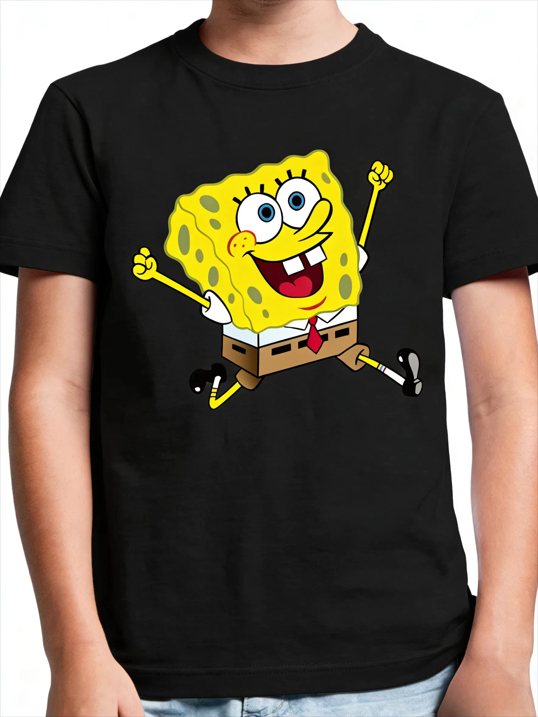 New SpongeBob SquarePants 3D Printed Cotton Children's T-shirt Family, Summer Leisure Outdoor Sports T-shirt, Children's Gift