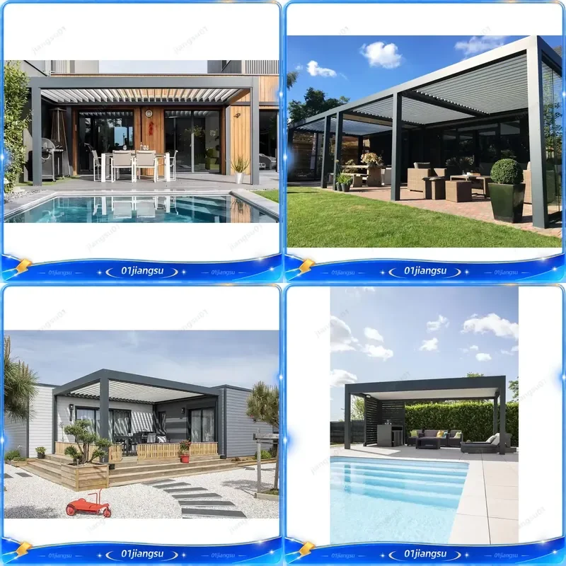Custom Size Motorized Aluminum Pergola Bioclimatic Louvered Roof Waterproof Gazebo with LED Light 3x4 4x4 6x6 Backyard Sun