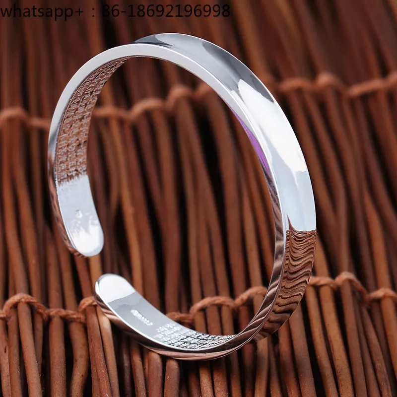 9999 Sterling Silver Bracelet Women's Opening Glossy Heart Sutra Simple Concave Silver Bracelet Silver Bracelet