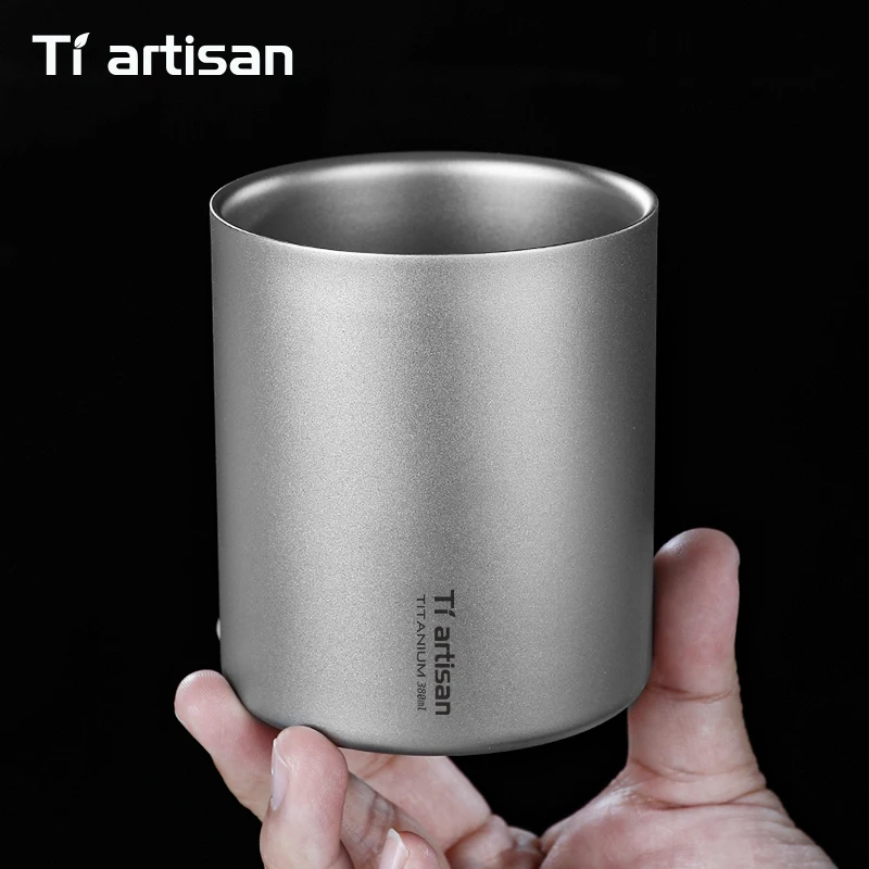 Tiartisan 380ml Titanium Handless Coffee Mug Double-walled Anti-scald Water Tea Cup For Outdoor Camping Picnics