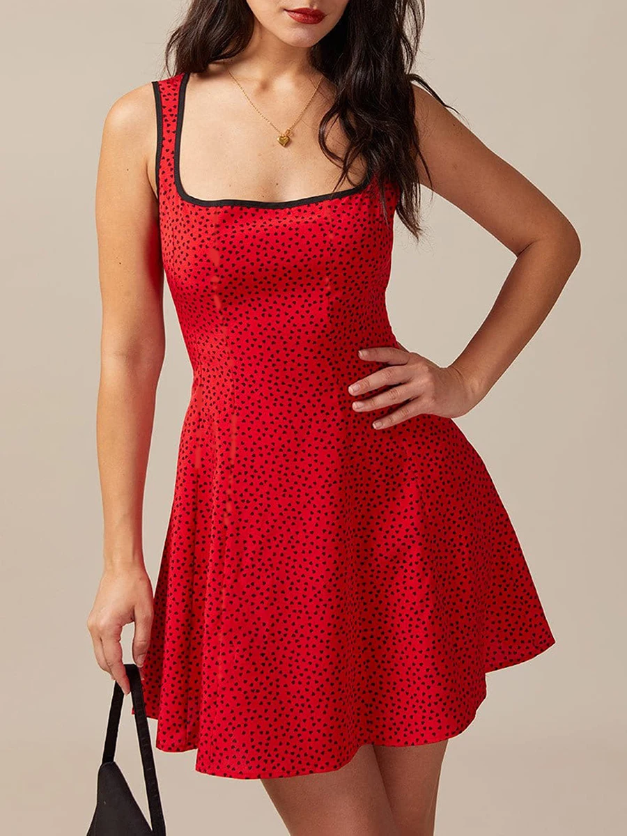 

Women Sleeveless V-Neck Floral Print A-Line Dress Summer Beach Tank Dress Casual Mini Dress with Pockets