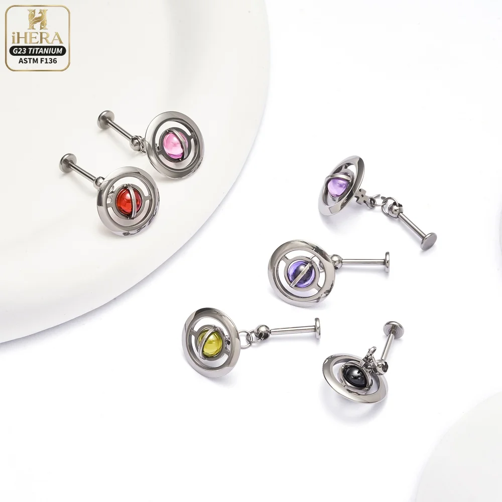 ASTM F136 Titan Piercing Segmentring mit Scharnier und Saturn-Anhänger, Septumring, Daith Clicker, Ohrknorpel-Ohrring, Lippen- und Nasenstecker – Detail 3