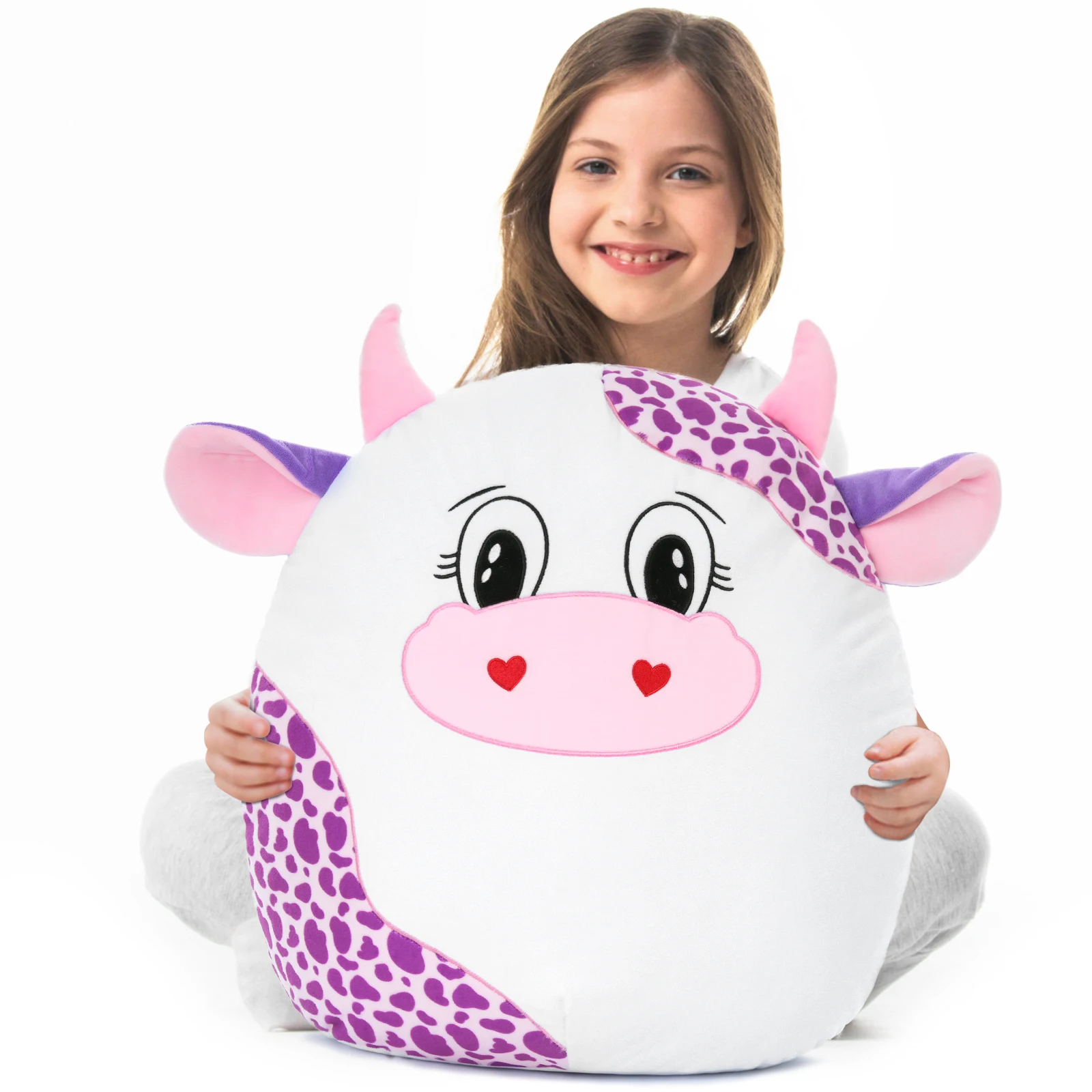 وسادة قطيفة على شكل بقرة وردية عملاقة مقاس 20 بوصة، دمية بلوشي على شكل بقرة كبيرة ناعمة هدية عيد ميلاد للأطفال الأولاد والبنات