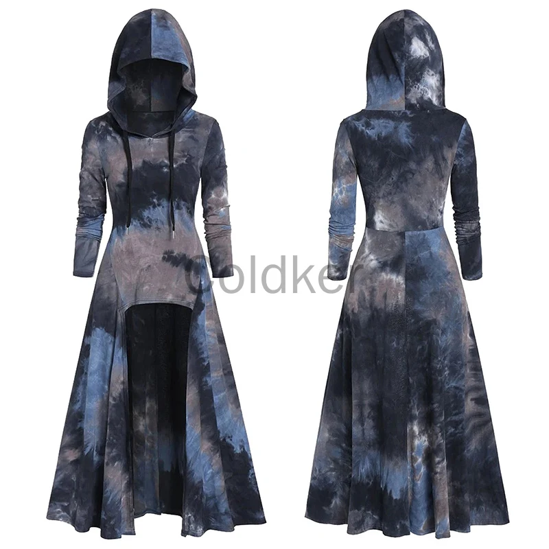 

2022 Women Tie-dye Punk Style Dress Gothic Vintage Long-sleeved Hooded Sweatshirt Dresses Cosplay Clothes New Women's Clothing