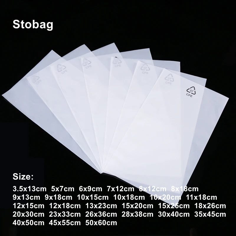 StoBag CPE Frosted Transparent Flat Open Top Plastic Bags Packaging Clear Pocket Pouches Phone Custom Logo Storage Wholesale