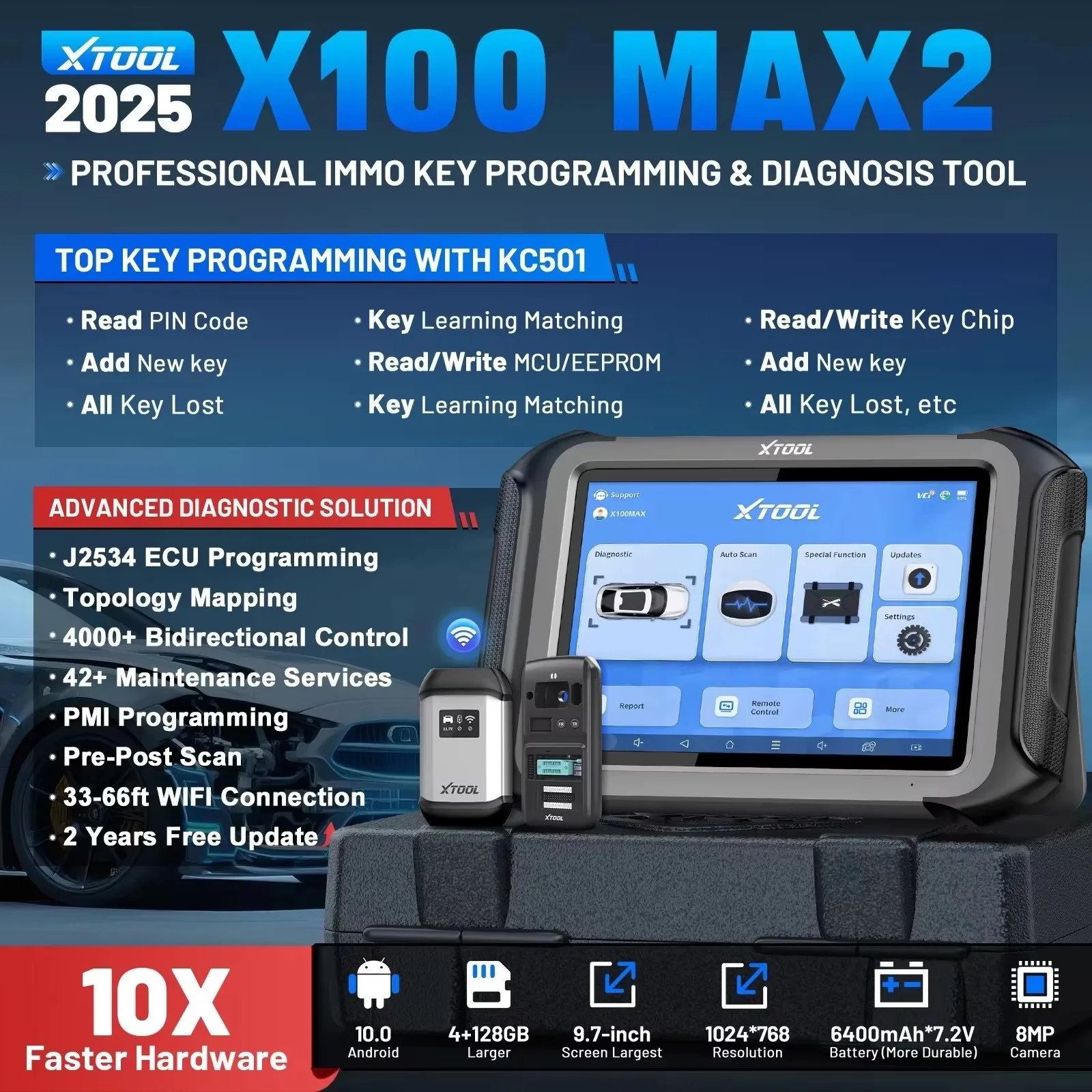 XTOOL D9 MAX Bluetooth Skaner Samochodowy J2534 Programowanie ECU D9S PRO Dwukierunkowy 45+ Resetów Mapa Topologii FCA DOIP CAN FD