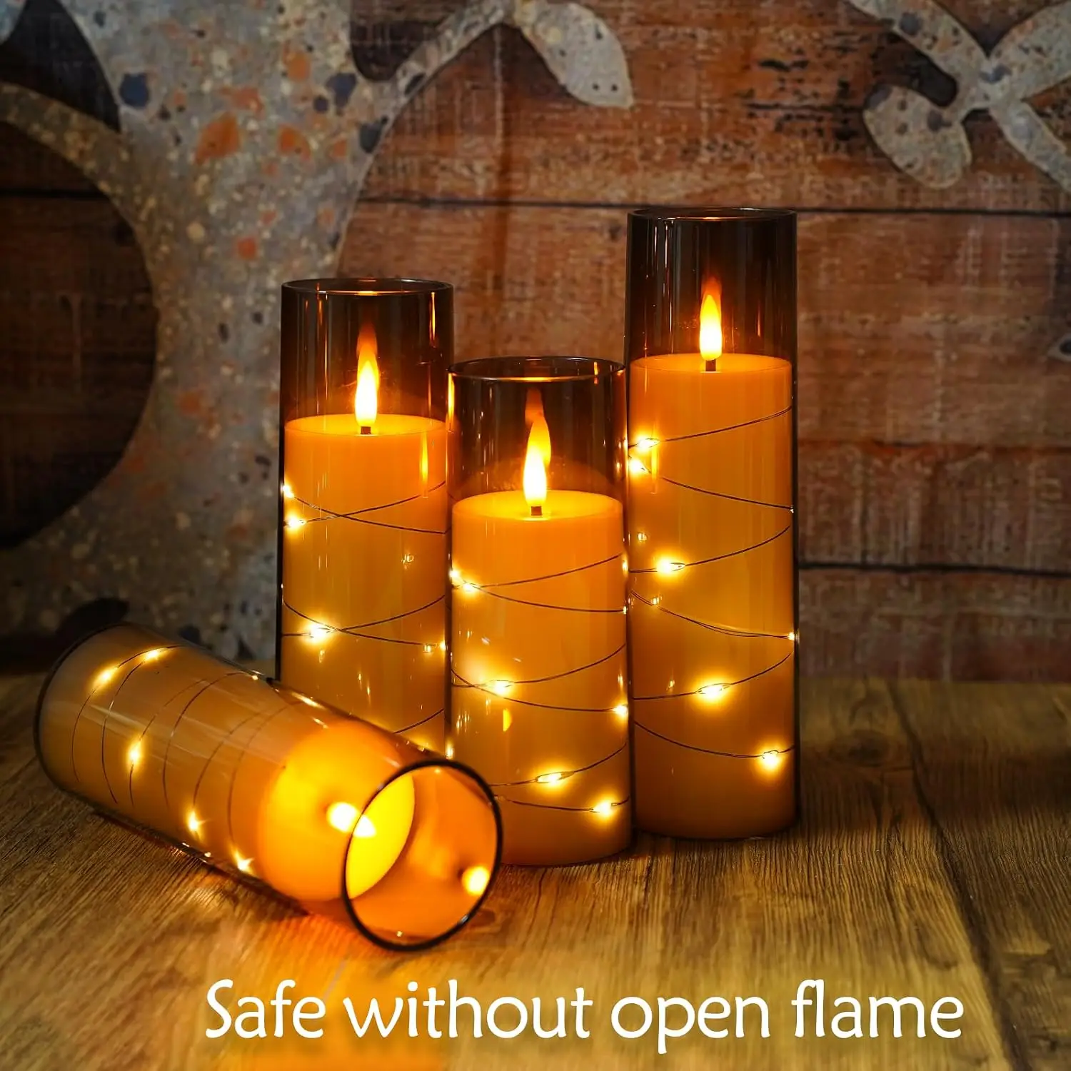 Acrylic LED Candles with Fairy Lights, Flameless Flickering Battery Candles, Decorative Lights for Halloween, Home and Party