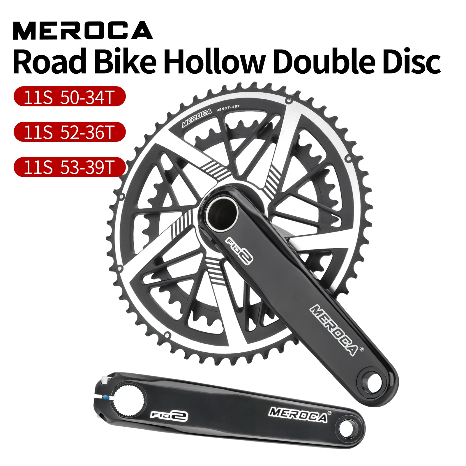 MEROCA Road Bike Crankset 9/10/11 Speed Direct-Mounted Double Crankset 50t-34t/52t-36t/53t-39t Aluminum Alloy Road Crank 170mm