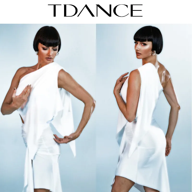 

Женское латинское тренировочное платье TDANCE по индивидуальному заказу [топ Piaopiate на одно плечо] Обучающее представление для взрослых с нагрудным ковриком GL-143