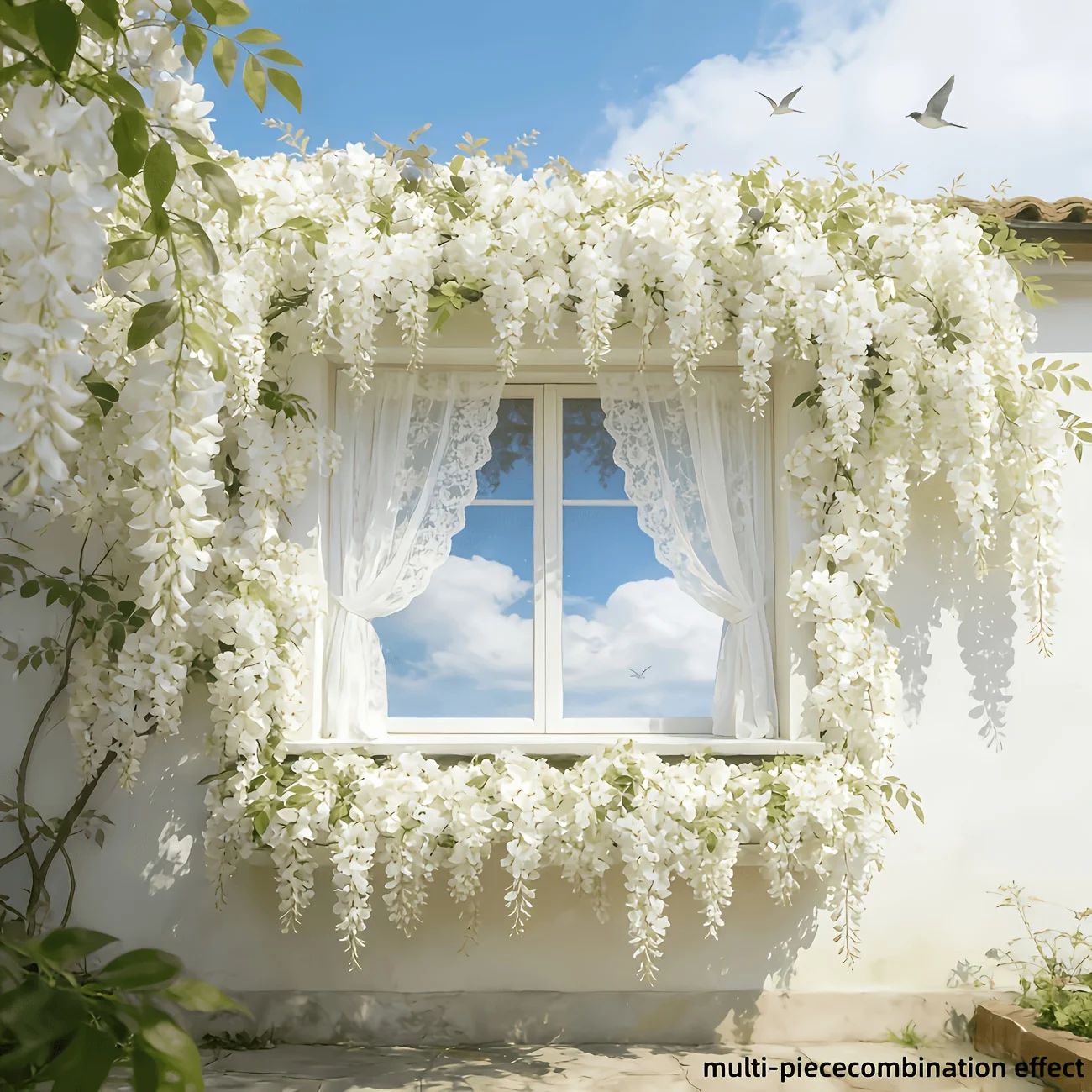 50 Piezas de Guirnaldas de Glicinia Artificiales sin Macetas, Blancas, Aptas para Decoraciones Colgantes de Interior y Exterior, Arcos de Boda, Jardines, Patios, Decoraciones de Techo, Decoraciones de Enrejado, Decoraciones del Día de San Valentín - Guirn