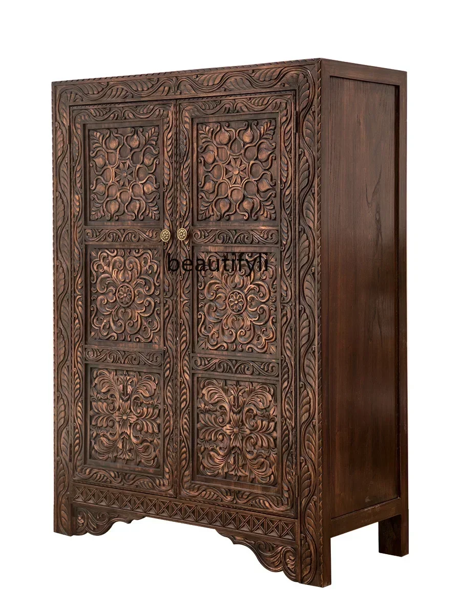 

Винтажный шкаф из массива дерева для прихожей, тайская мебель для гостиной, шкаф из вяза для хранения, обувной шкаф