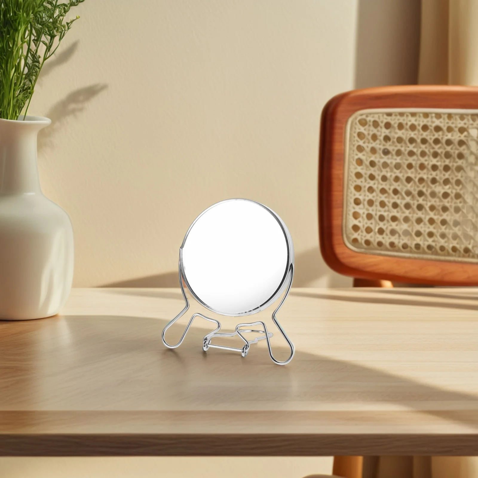 

Rotating Dual Side Makeup Mirror Round Metal Frame Adjustable Angle Clear Tabletop Vanity Mirror for Desktop Cosmetics