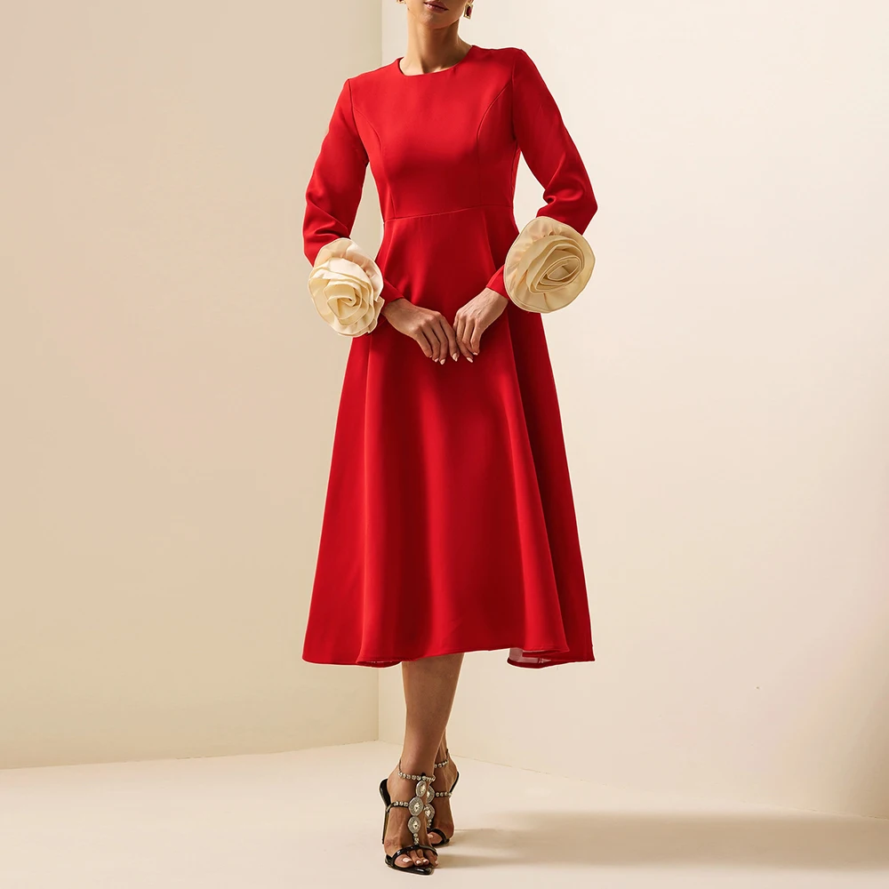 TWOTWINSTYLE Colorblock Patchwork Appliques Elegant Dress For Women O Neck Long Sleeve High Waist Temperament Dresses Female New