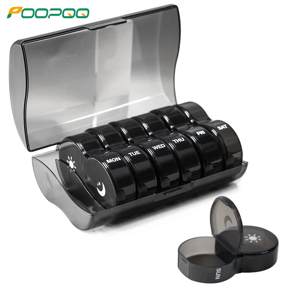 Large Weekly Pill Organizer 7 Day 2 Times A Day, Flip Up Pill Box with Push Button Lids, Travel Pill Case for Vitamins, Fish Oil