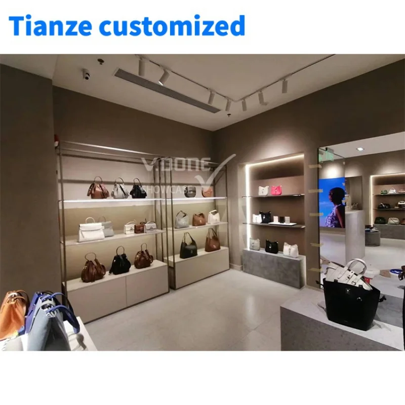 

[Customized] high-end handbag store fixture bags shop interior design furniture wooden bag shop display cabinet