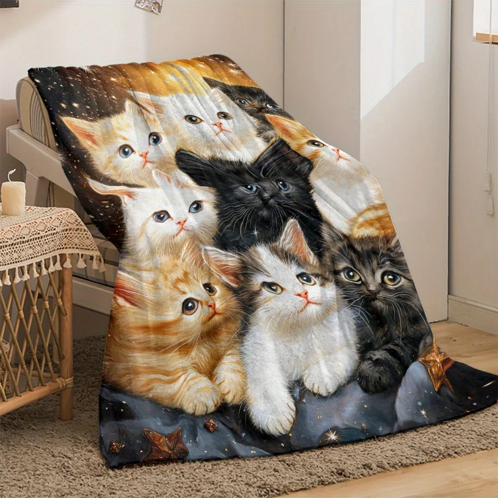 Starry Cat Magic Soft Blanket | Dual-Use for Living Room & Bedroom | Cute Decorative Throw for Pet Lovers | Cozy Home Accent