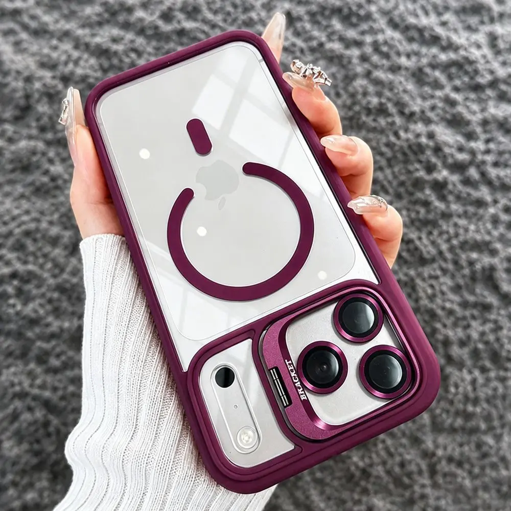 Magnetic Lens Film Protector Stand Case For iPhone 18 Pro Max 17 16 15 14 13 12 Pro Max Plus For Magsafe Shockproof Clear Cover