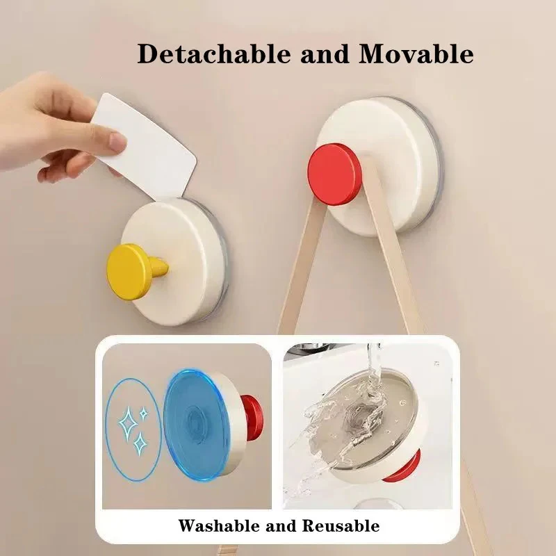 4Colorful Suction Cup Hook Detachable ABS Wall Hooks Home Key Towel Storage Hook Bathroom Hangers Kitchen Storage Accessory