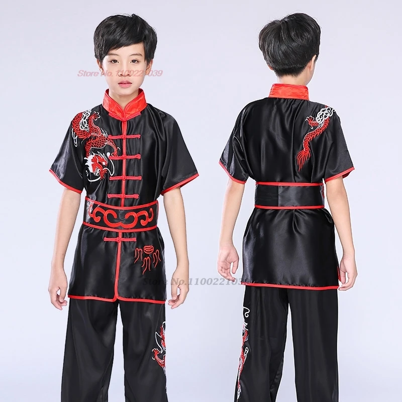 2025 chinese children wushu tai chi uniform wushu kung fu suit martial arts national dragon embroidery training exercise set