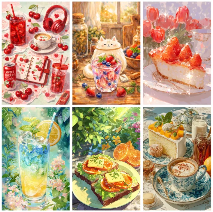 Traumhaftes Dessert-Getränk Diamant-Malerei 5D DIY Diamant-Mosaik Handgemachte Kunst Exquisites Kreatives Geschenk Heimdekoration
