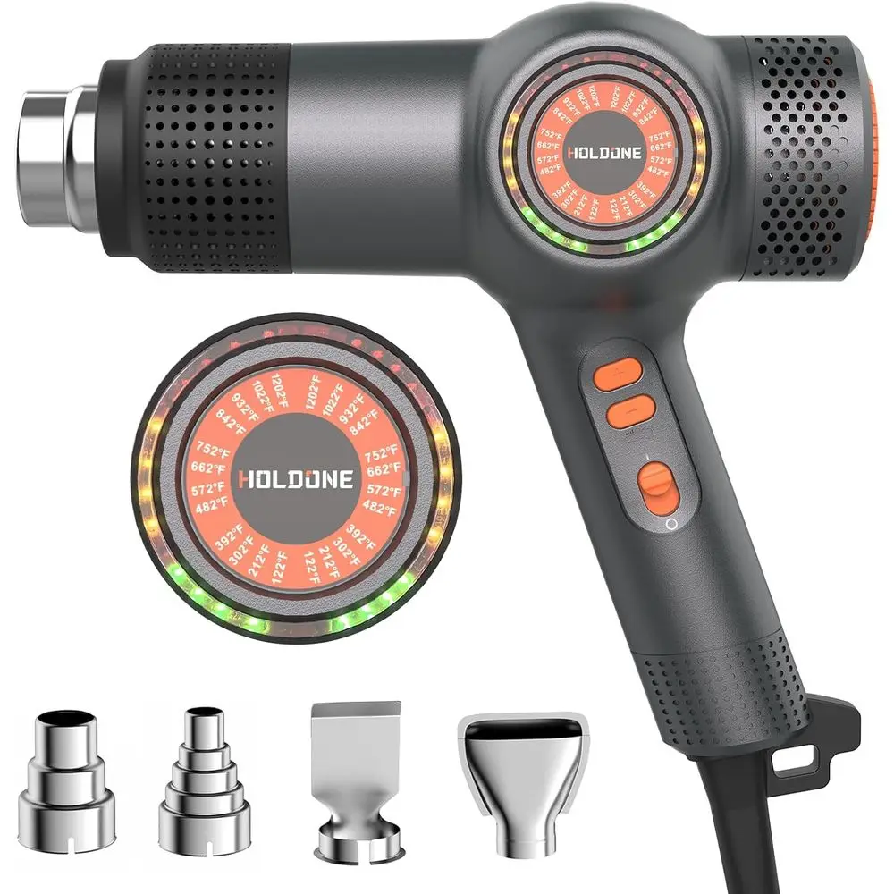 

Heat Gun ast Heating 1800W 122℉-1202℉ LED 3-color light to display temperature Shrink wrap heat gun with 4 Nozzles or Soten,Car