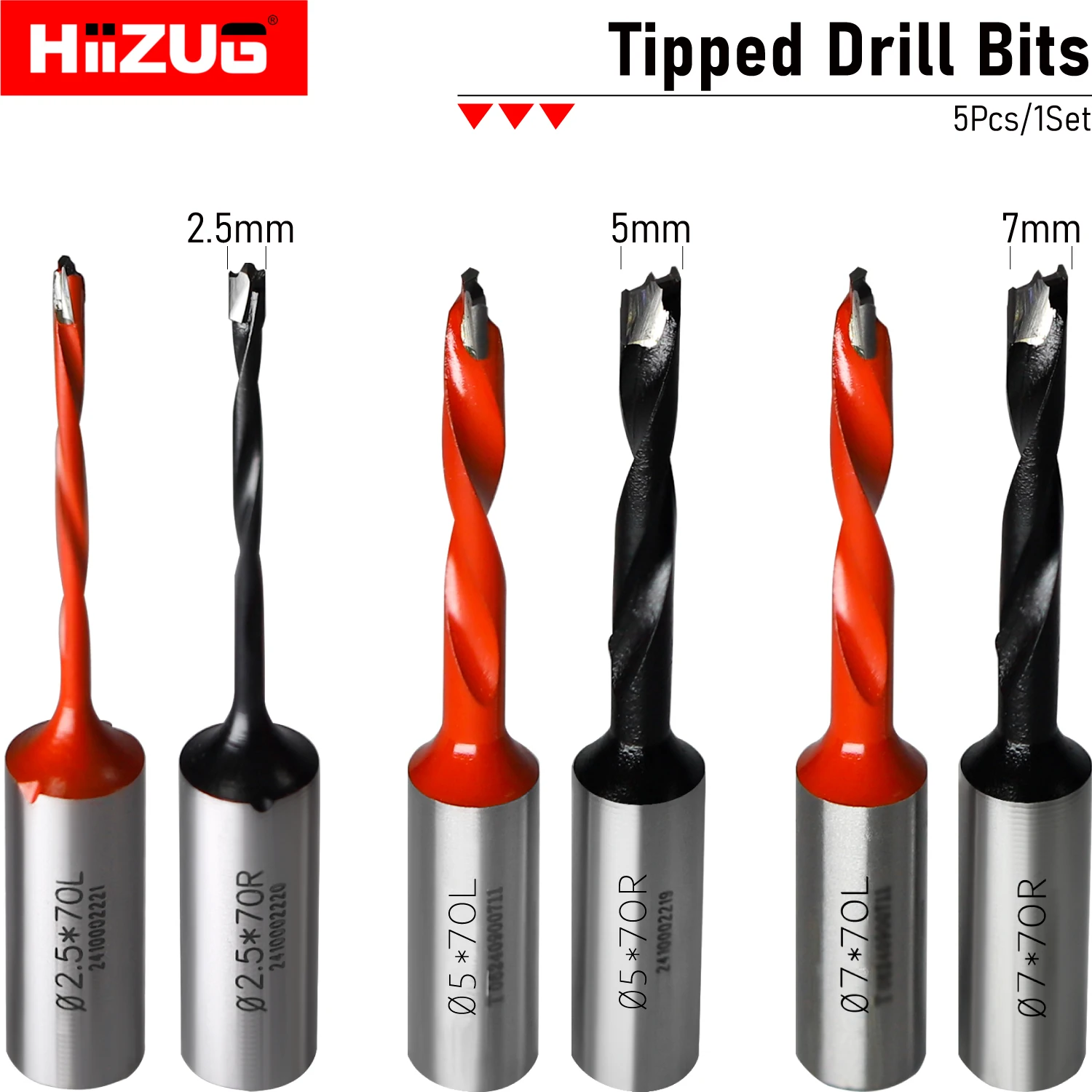 

Набор из 5 сверл с твердосплавными напайками TCT, хвостовик 10 мм, диаметр резания 2,5 мм/5 мм/7 мм, для деревообработки, правое или левое вращение