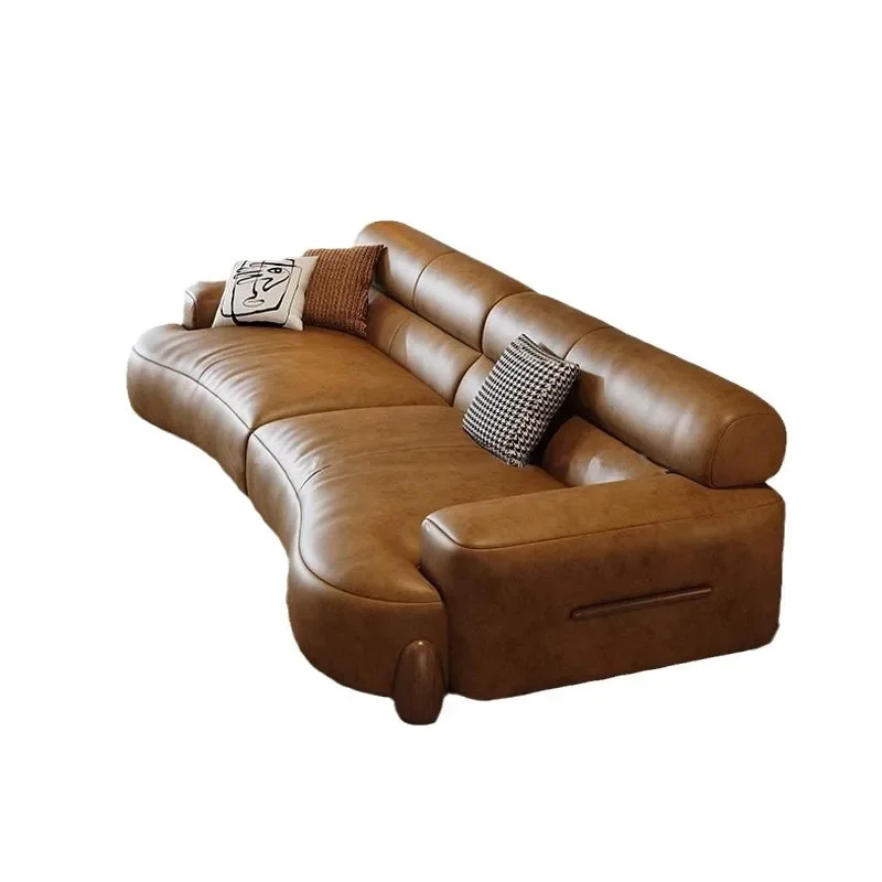 

Leather sofa living room new brown minimalist straight sofa