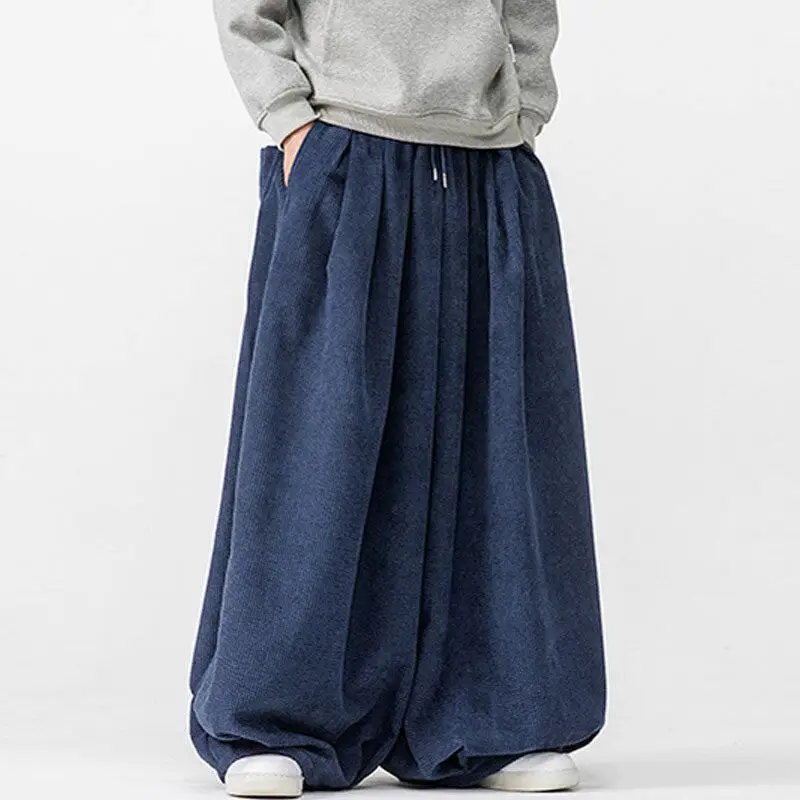 

Spring Chinese Style Men's Corduroy Straight Leg Harem Pants Men's Trendy Wide Leg Casual Pants Flared Long Pants
