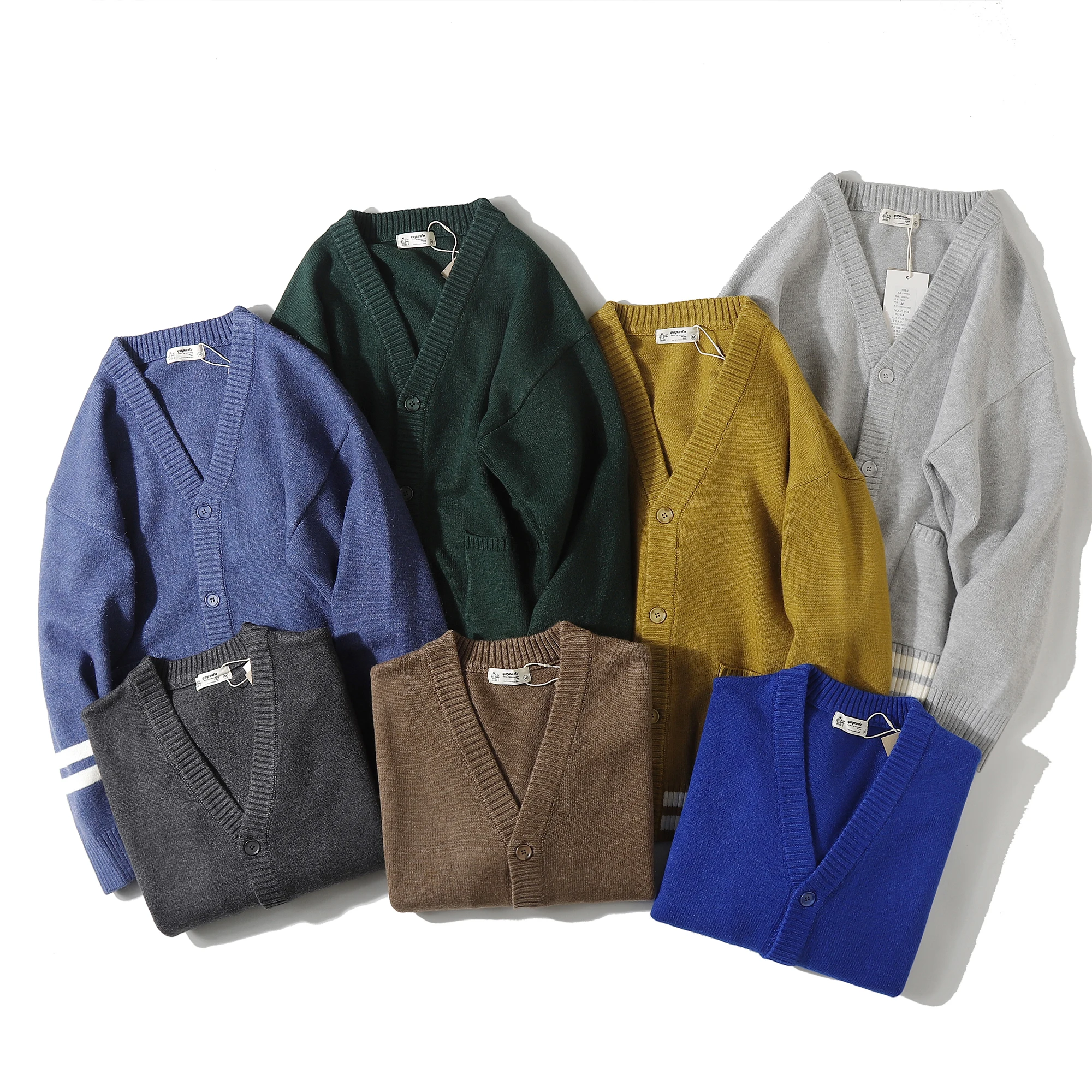 

Мужской вязаный свитер-кардиган в японском стиле с V-образным вырезом, осенний, модный, универсальный, с длинными рукавами, для молодежи, повседневная одежда