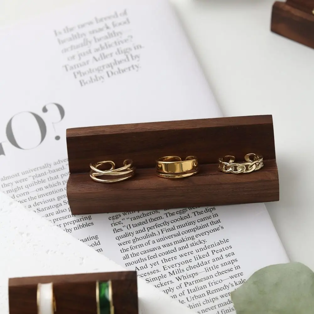 Walnut Ring Display Rack V-Groove Multi Size Earring Storage Tray Wood Base Vintage Jewelry Photography Props Home