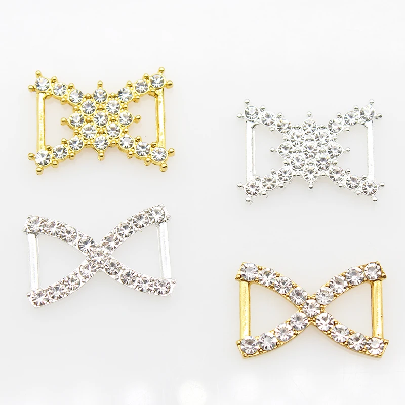 New Fashion 10pcs 25*17mm Alloy Rhinestone Diamond Belt Buckle Jewelry X-shaped Ribbon Ladies Clothing Decoration