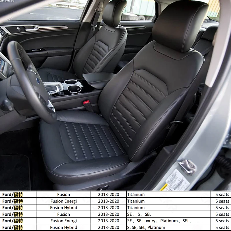 Custom Fit for 2013-2020 Ford Fusion Energi Hybrid Car Accessories Seat Covers 5 Seats Top Quality Leather