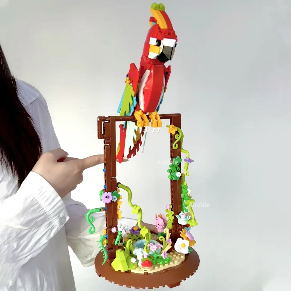 Ideas Series Two forms of parrots Building Block Creative Expert Bird With Shelf Model Bricks Toys For Boy Birthday Gift MOC