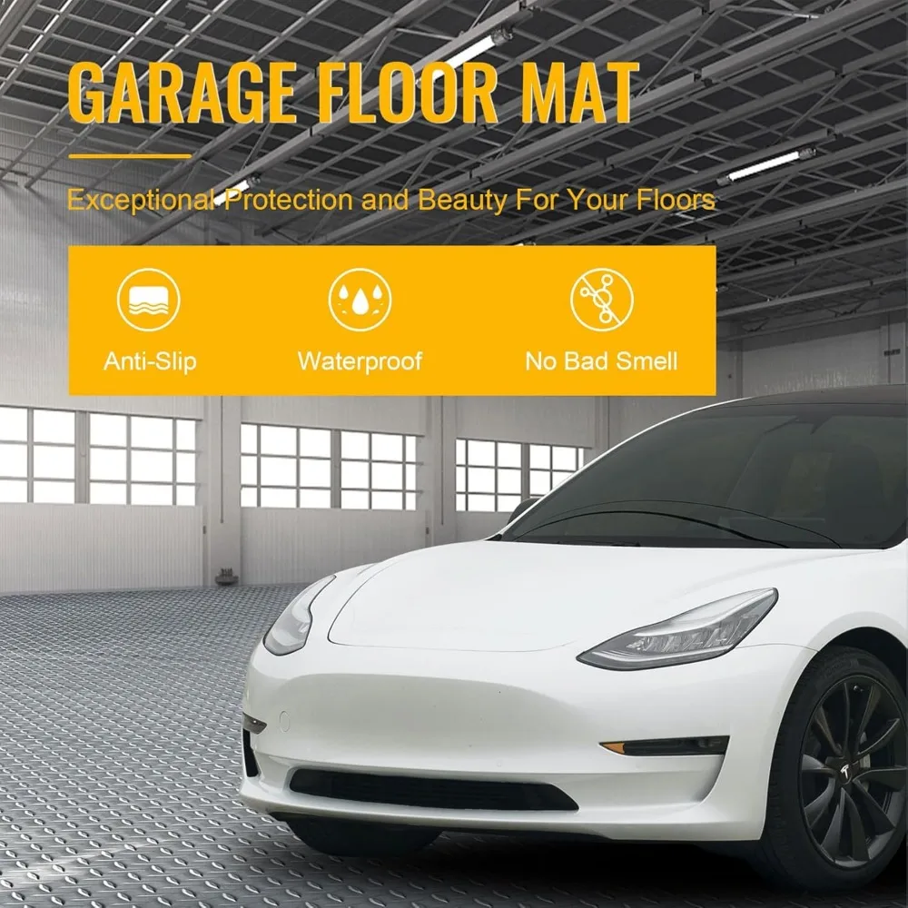 8 * 20 FT Garage Floor Mat, 2.8mm Thicked Flooring Roll Diamond Plate PVC Rubber Trailer Mat, Non-Slip Floor Protector Mat