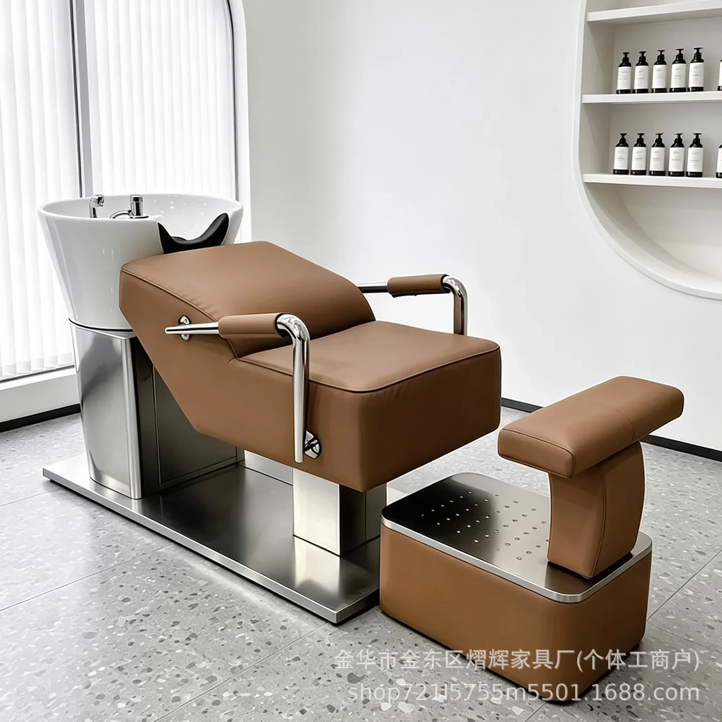 Hair salon semi-reclining fashion punch bed Hair salon ceramic basin flush bed Hair salon special stainless steel shampoo bed